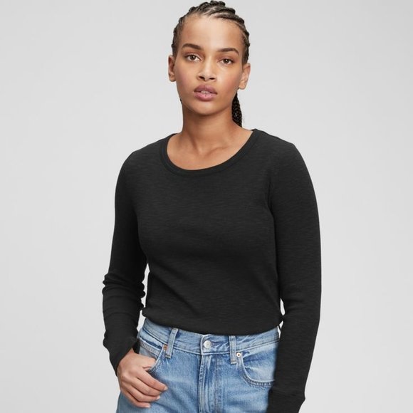 Gap Ribbed Crewneck Long Sleeve T-Shirt M Black - Picture 1 of 3